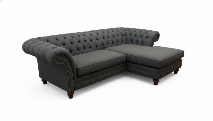 Divano ad angolo Chesterfield a L in stoffa, design, divano, seduta, tessuto, angolo, nuovo.