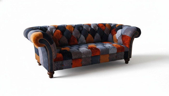 Chesterfield divano a 3 posti in velluto tessuto di lusso imbottito, poltrona Big in velluto