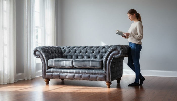 Design Chesterfield Tessuto di lusso 2 posti in tessuto Divano imbottito Nuovo