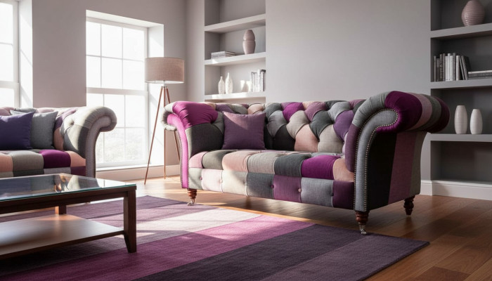Divano in tessuto Chesterfield Divano Poltrona Design a due posti Tessuto Grigio