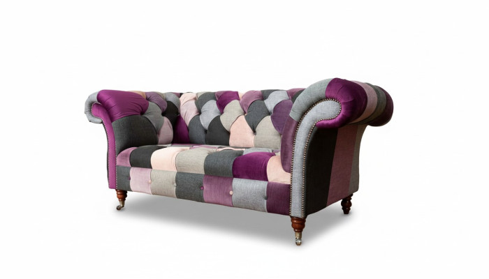 Divano in tessuto Chesterfield Divano Poltrona Design a due posti Tessuto Grigio