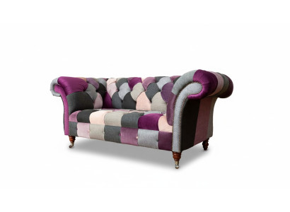 Divano in tessuto Chesterfield Divano Poltrona Design a due posti Tessuto Grigio