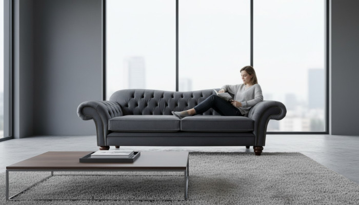 Chesterfield divano a 3 posti in tessuto design sofa divano imbottito di lusso