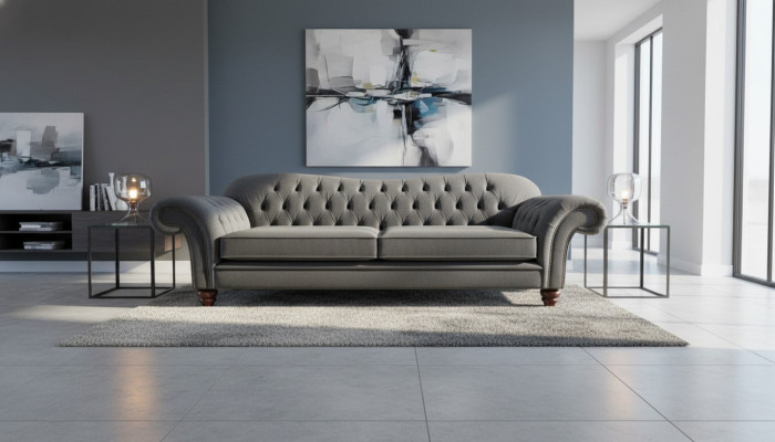 Chesterfield divano a 3 posti in tessuto design sofa divano imbottito di lusso