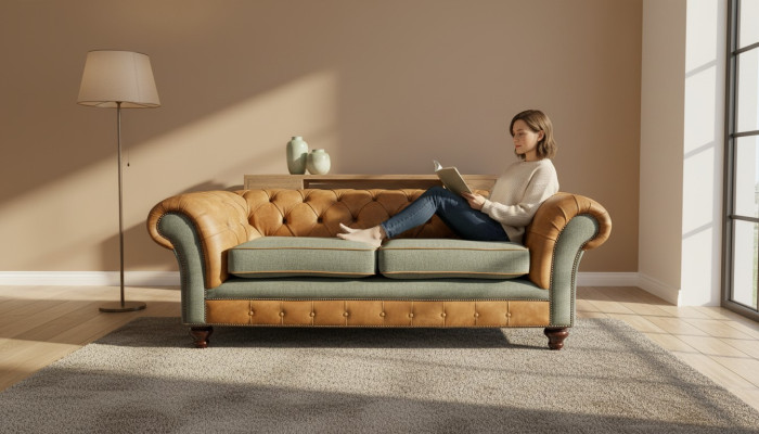 Divano 3 posti Design Imbottito in Pelle Chesterfield Relax