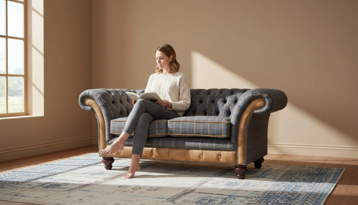 Chesterfield Divano 2 posti Design Divano Tre Posti Arredamento di lusso Stile Tessile Divani