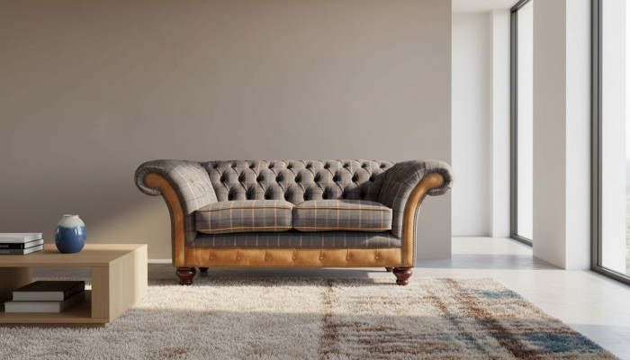Chesterfield Divano 2 posti Design Divano Tre Posti Arredamento di lusso Stile Tessile Divani