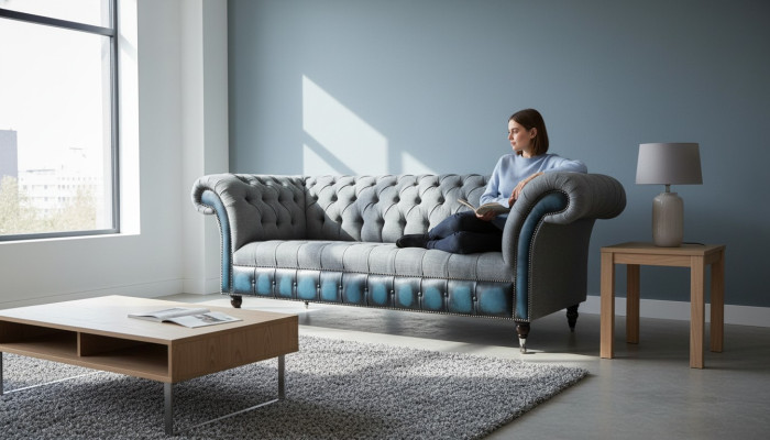Chesterfield divano imbottito divani sofà set tre posti grigio