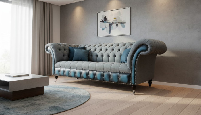 Chesterfield divano imbottito divani sofà set tre posti grigio