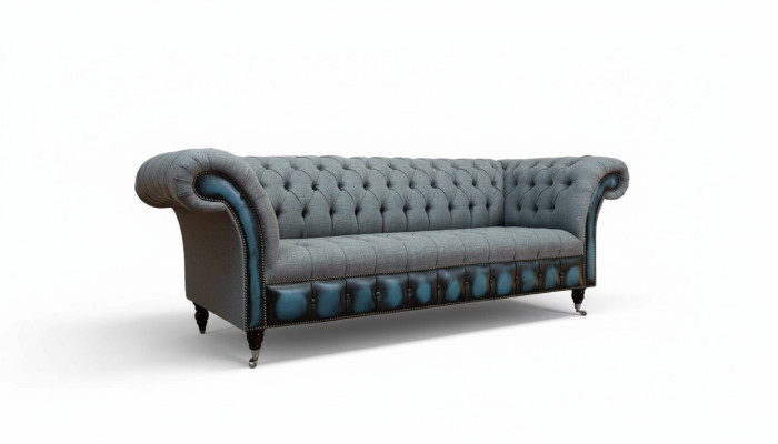 Chesterfield divano imbottito divani sofà set tre posti grigio