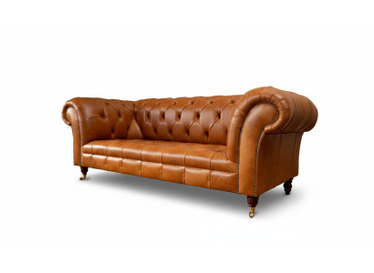 Sofà Cognac 3 posti Divani imbottiti Design Mobili di lusso in pelle Tre posti