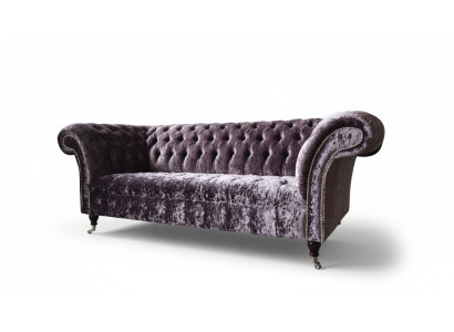 Divano Chesterfield in tessuto di velluto viola design in tessuto a 3 posti