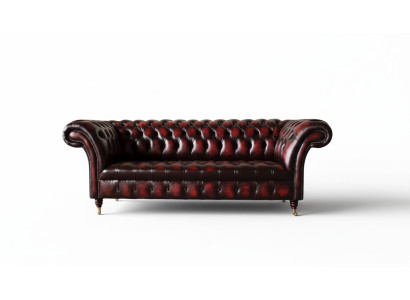 Divano in pelle Chesterfield 3 posti marrone, divano design di lusso imbottito nuovo.