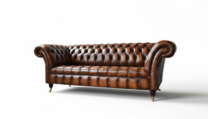 Chesterfield divano a 3 posti in pelle marrone, nuovo.