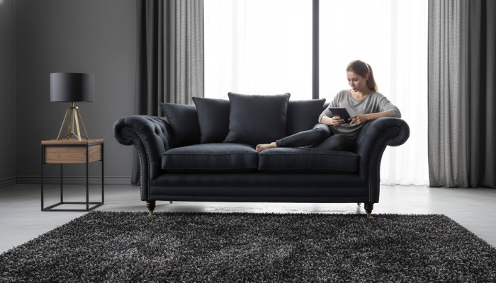 Divano in tessuto 3 posti, design divano imbottito nero xxl grande