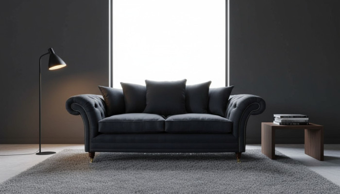 Divano in tessuto 3 posti, design divano imbottito nero xxl grande