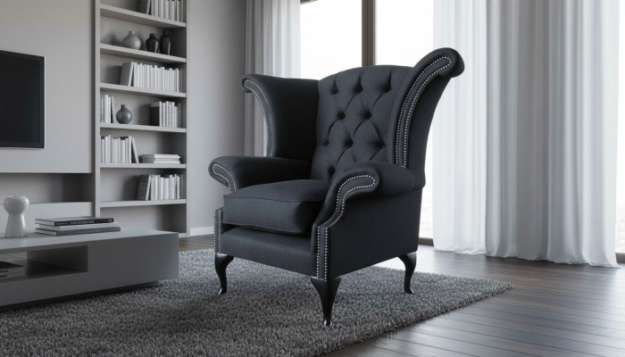 Chesterfield Tessuto Imbottito Divano Design Poltrona 1 Posto Poltrona con Schienale Alto