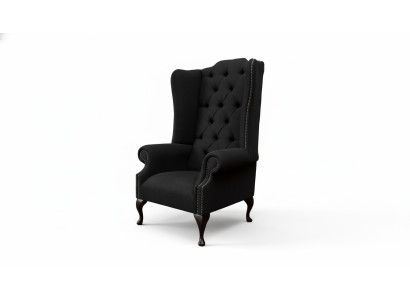 Poltrona orecchie sedile nero design imbottitura tessuto Chesterfield nuovo
