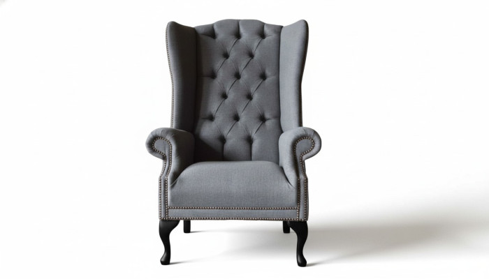 Poltrona Chesterfield Grigio in tessuto a una piazza.