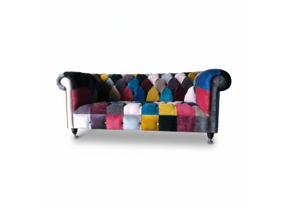 Divano Chesterfield 3 posti Sofà Imbottito Divani Divanetti Design in Tessuto di Lusso