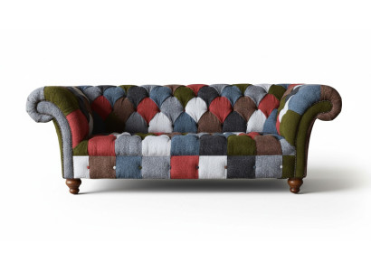 Divano Chesterfield a 3 posti imbottito in tessuto multicolore