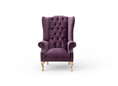 Poltrona orecchioni in tessuto di design, divano a 1 posto con imbottitura stile Chesterfield.