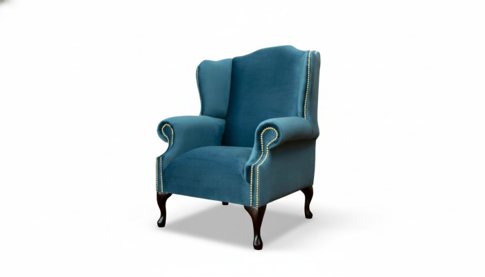 Poltrona Chesterfield monoposto in blu, divano imbottito nuovo.