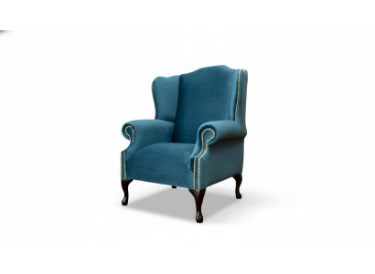 Poltrona Chesterfield monoposto in blu, divano imbottito nuovo.