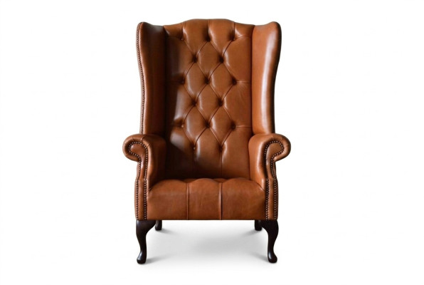 Poltrona Chesterfield in stile orecchie in pelle di lusso color marrone per il salotto, nuova.