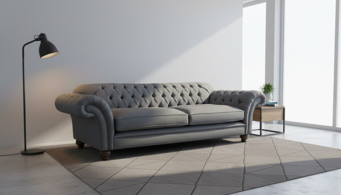 Divano di lusso in tessuto Chesterfield divani imbottiti 3 posti grigio design.