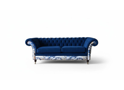 Chesterfield divano in velluto blu reale imbottito, seduta lounge divani.