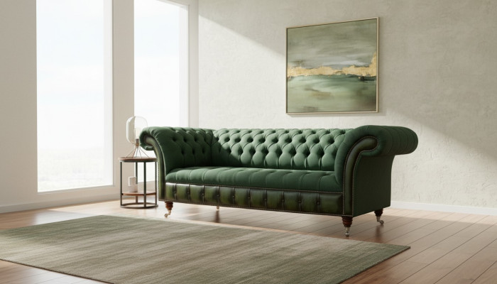 Divano Chesterfield 3 posti in stoffa imbottita in pelle, tessuto nuovo