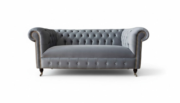 Chesterfield grigio divano a tre posti in velluto 230 cm