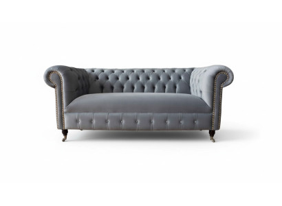 Chesterfield grigio divano a tre posti in velluto 230 cm