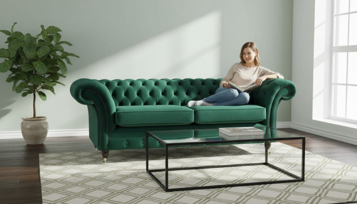 Chesterfield divano a 3 posti in tessuto moderno stile nuovo