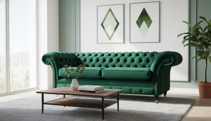 Chesterfield divano a 3 posti in tessuto moderno stile nuovo