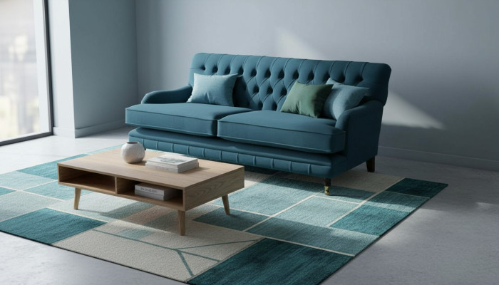 Chesterfield Design Divano Imbottito di Lusso a 3 Posti Blu in Tessuto Nuovo