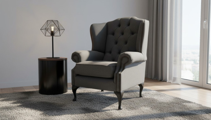 Grigia poltrona con braccioli design divano divano Chesterfield tessuto nuovo
