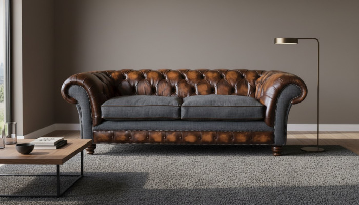 Chesterfield Design Divano di lusso Imbottito Sofa Couch Sedile Soggiorno Pelle Nuovo