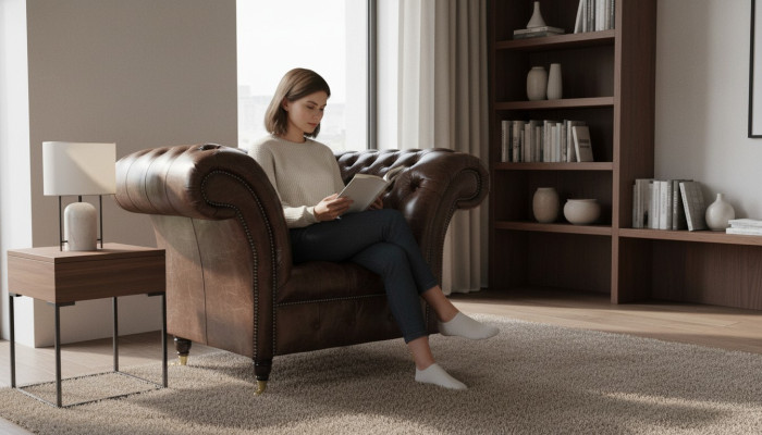 Sedia Chesterfield design classico soggiorno imbottita in stile monoposto.