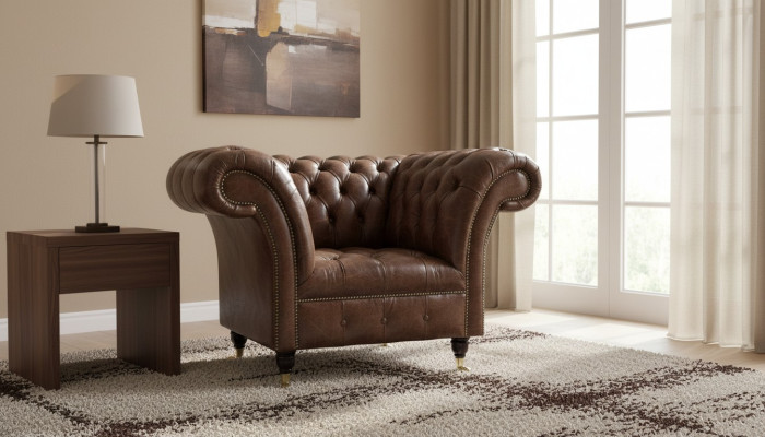 Sedia Chesterfield design classico soggiorno imbottita in stile monoposto.