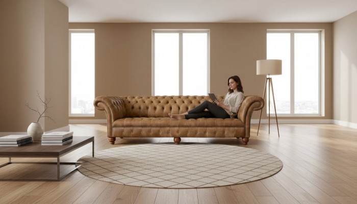 Divano 4 posti Chesterfield imbottito Design lussuoso in legno nuovo