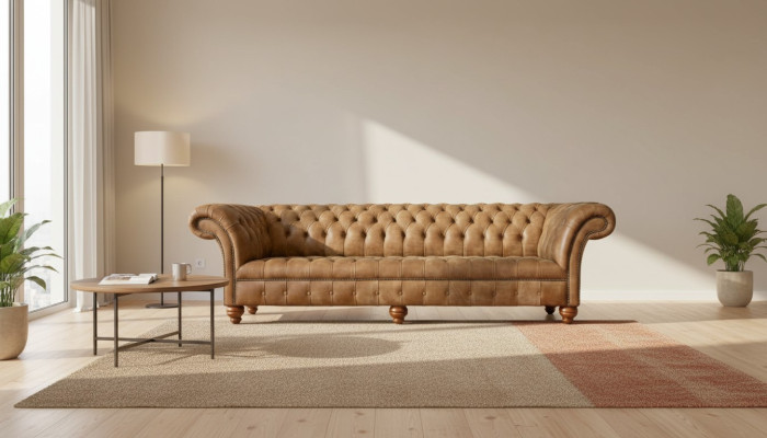 Divano 4 posti Chesterfield imbottito Design lussuoso in legno nuovo