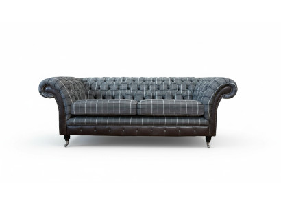 Divano 3 posti in tessuto grigio Chesterfield.