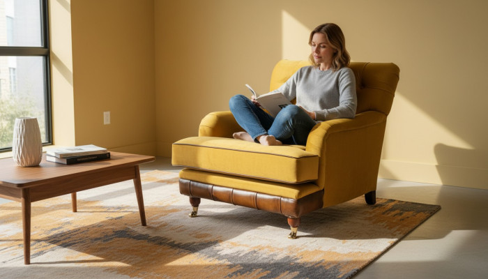 Poltrone divano 1 posto in tessuto da soggiorno, mobili di lusso in stile Chesterfield