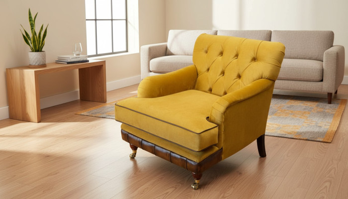 Poltrone divano 1 posto in tessuto da soggiorno, mobili di lusso in stile Chesterfield