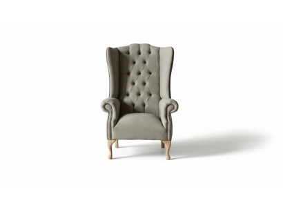 Sedia grigia per orecchie poltrona design imbottita Chesterfield in tessuto per salotto