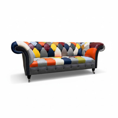 Chesterfield divano a 3 posti in tessuto design imbottito materiale moderno nuovo.