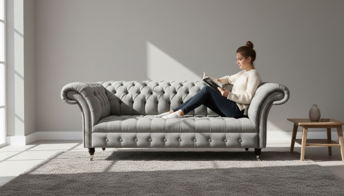 Chesterfield divano a 3 posti grigio design divani imbottiti divani divani