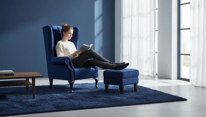 Poltrona Chesterfield Chesterfield Divano Sofa Divano Rivestimento 1 Posto in Tessuto Blu